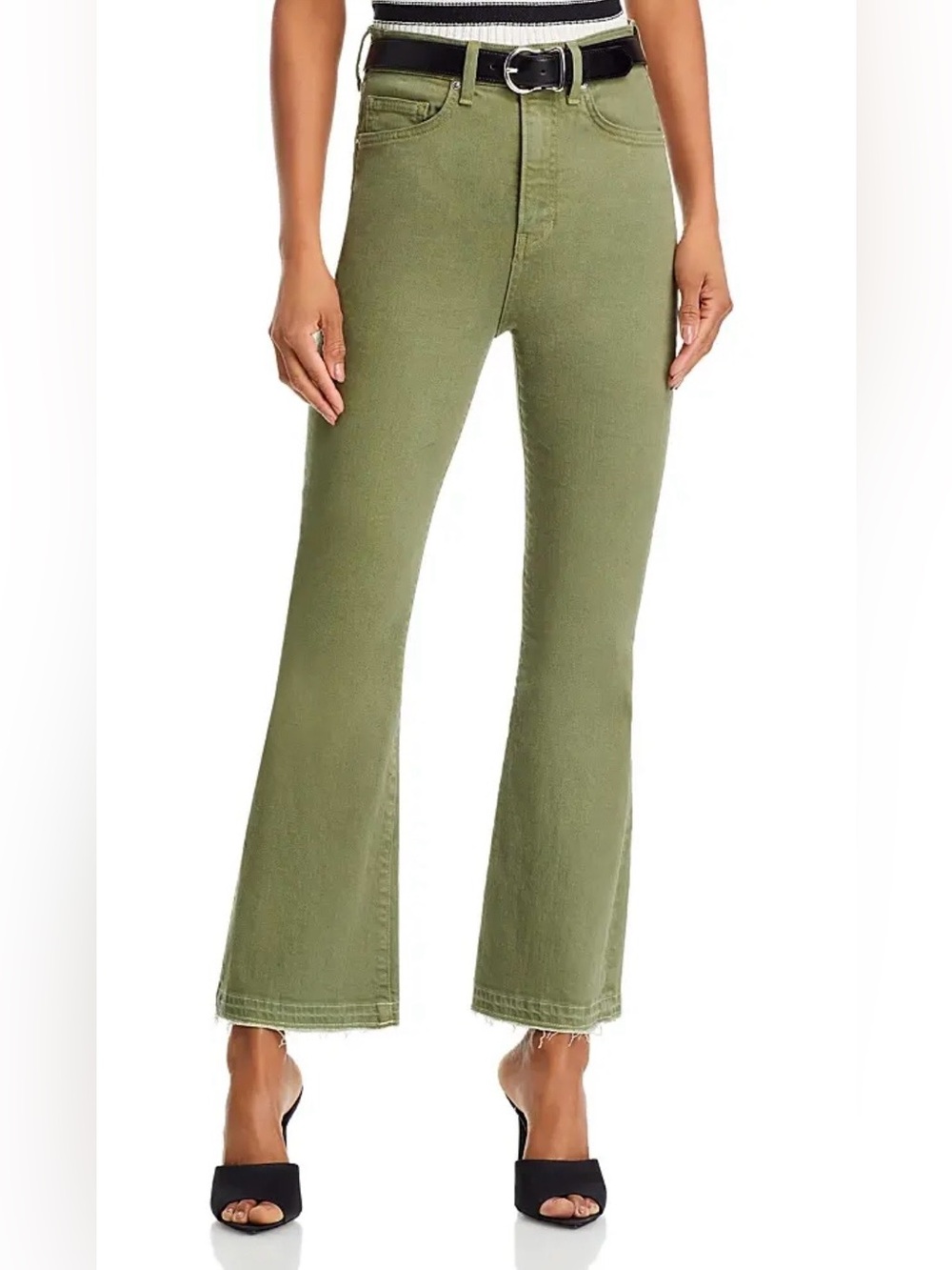 Veronica Beard Carson Ankle Flare Jeans Stone Army Green High Rise 27 NWT